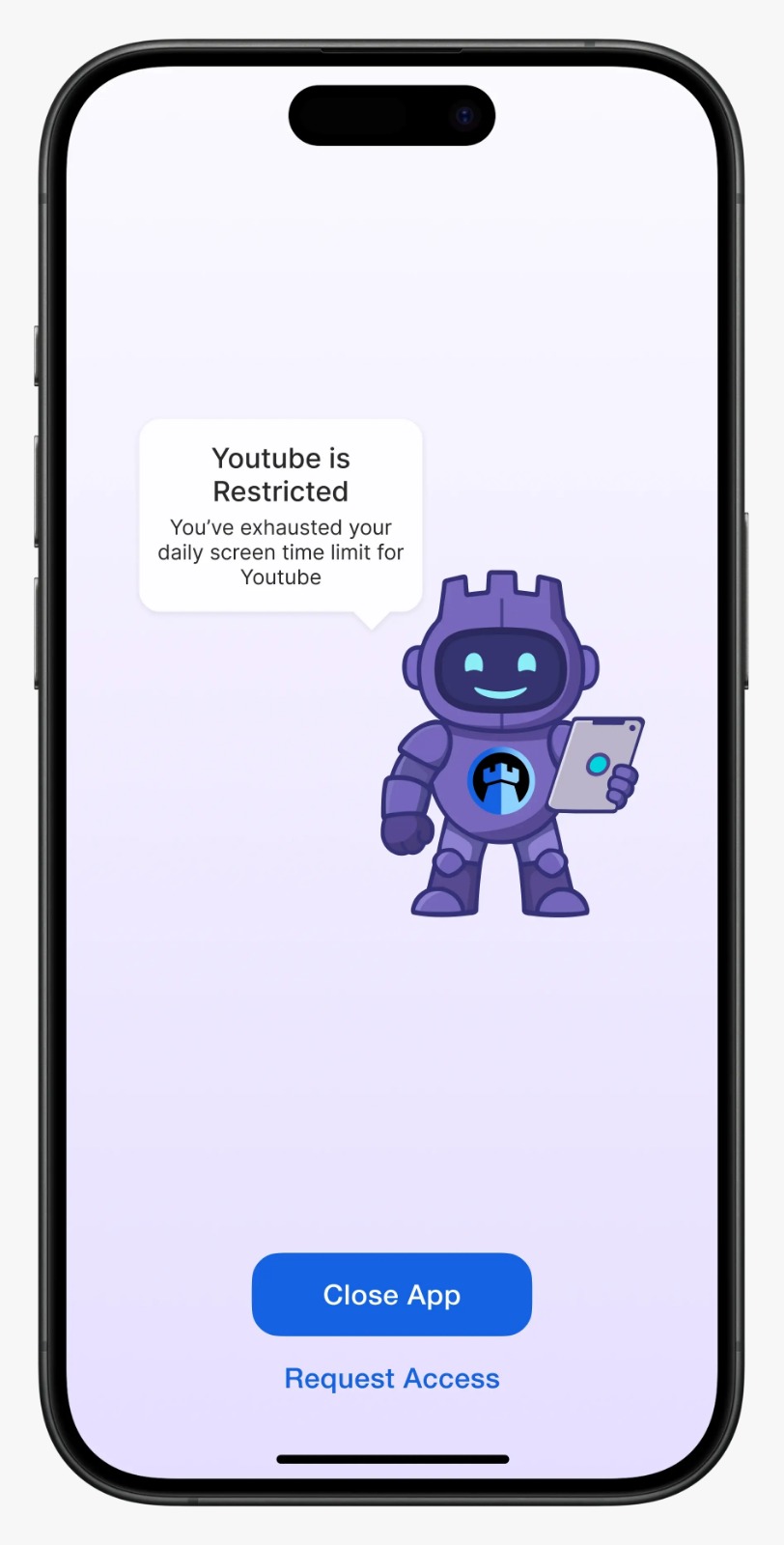 OneHaven phone screen showing an app restricted during downtime
