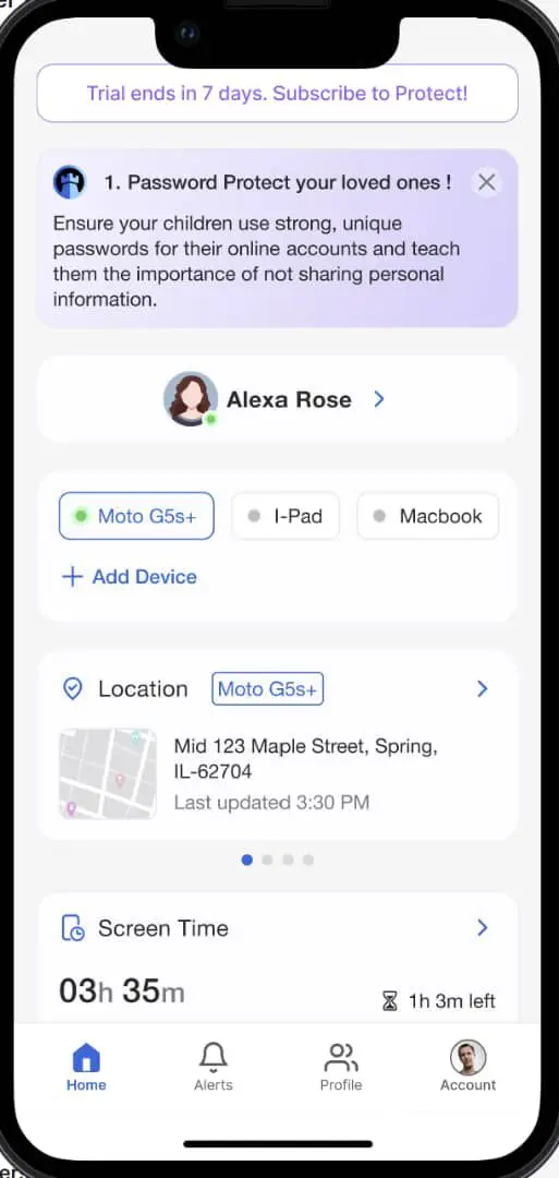 OneHaven phone screen showing app detail and controls